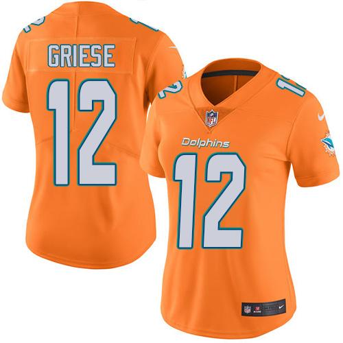 Nike Dolphins #12 Bob Griese Orange Women's Stitched NFL Limited Rush Jersey
